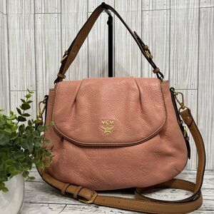 MCM Pink  Blush Leather Crossbody Shoulder Bag Vintage Logo